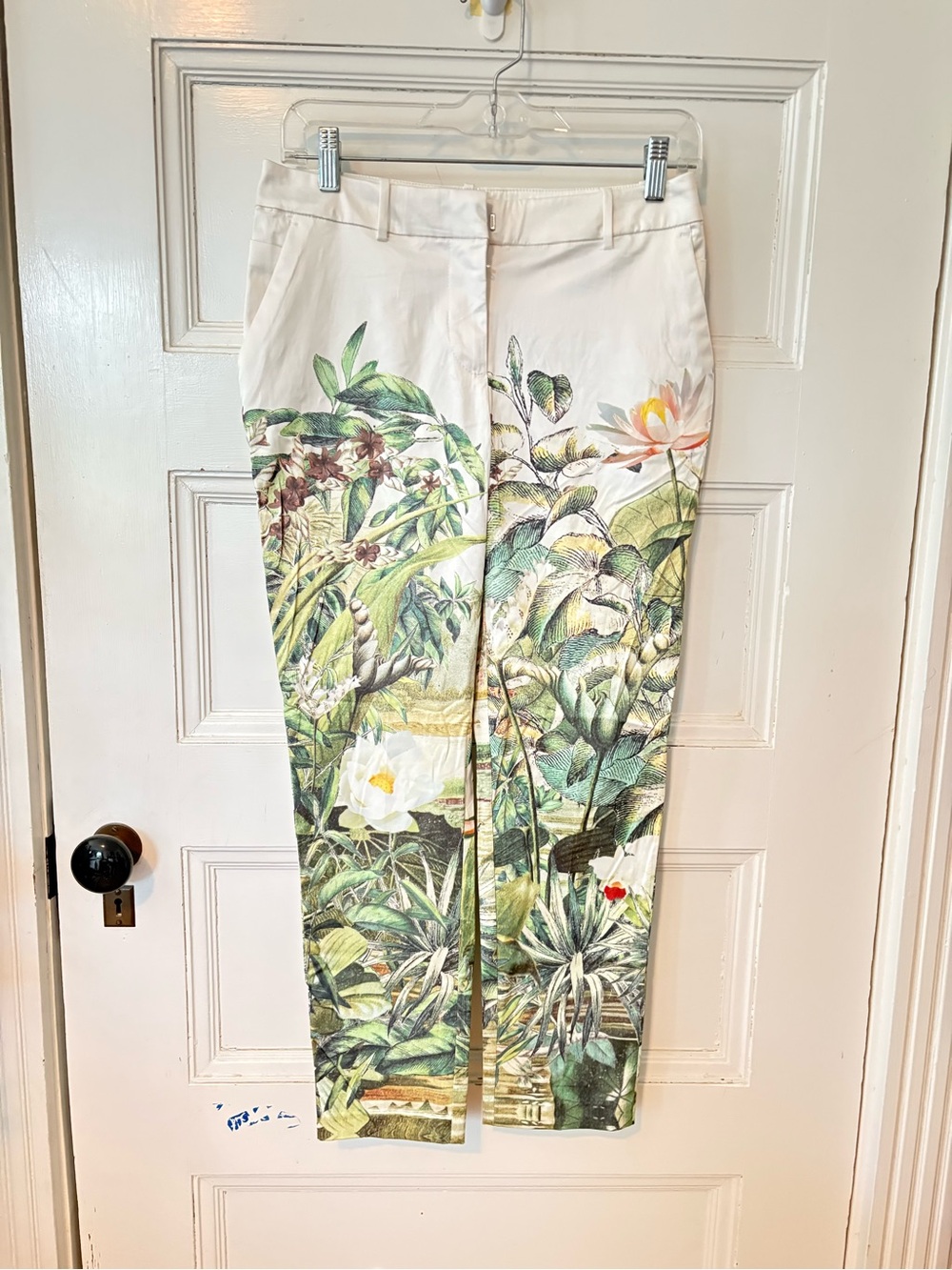 H&M Conscious Collection White Tropical Botanical Print Crop Pants